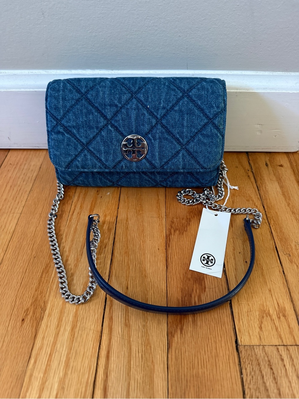 TORY BURCH denim WILLA chain crossbody wallet purse NWT